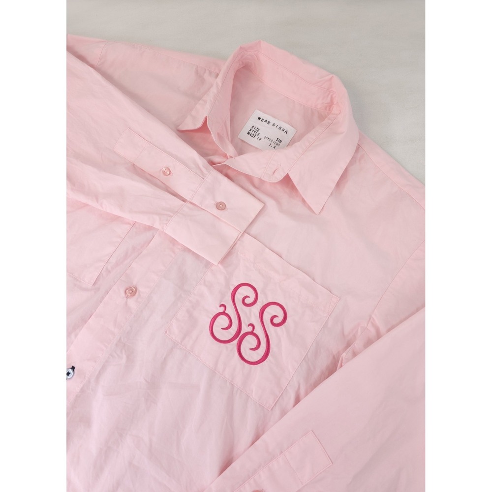 Wear Cissa BOYFRIEND Shirt Womens Size S/M Pink Button Front Custom SS and Heart